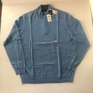 Club Room Pale Ink Blue  1/4 Zip Pullover Sweater Men's  Large Mock Neck